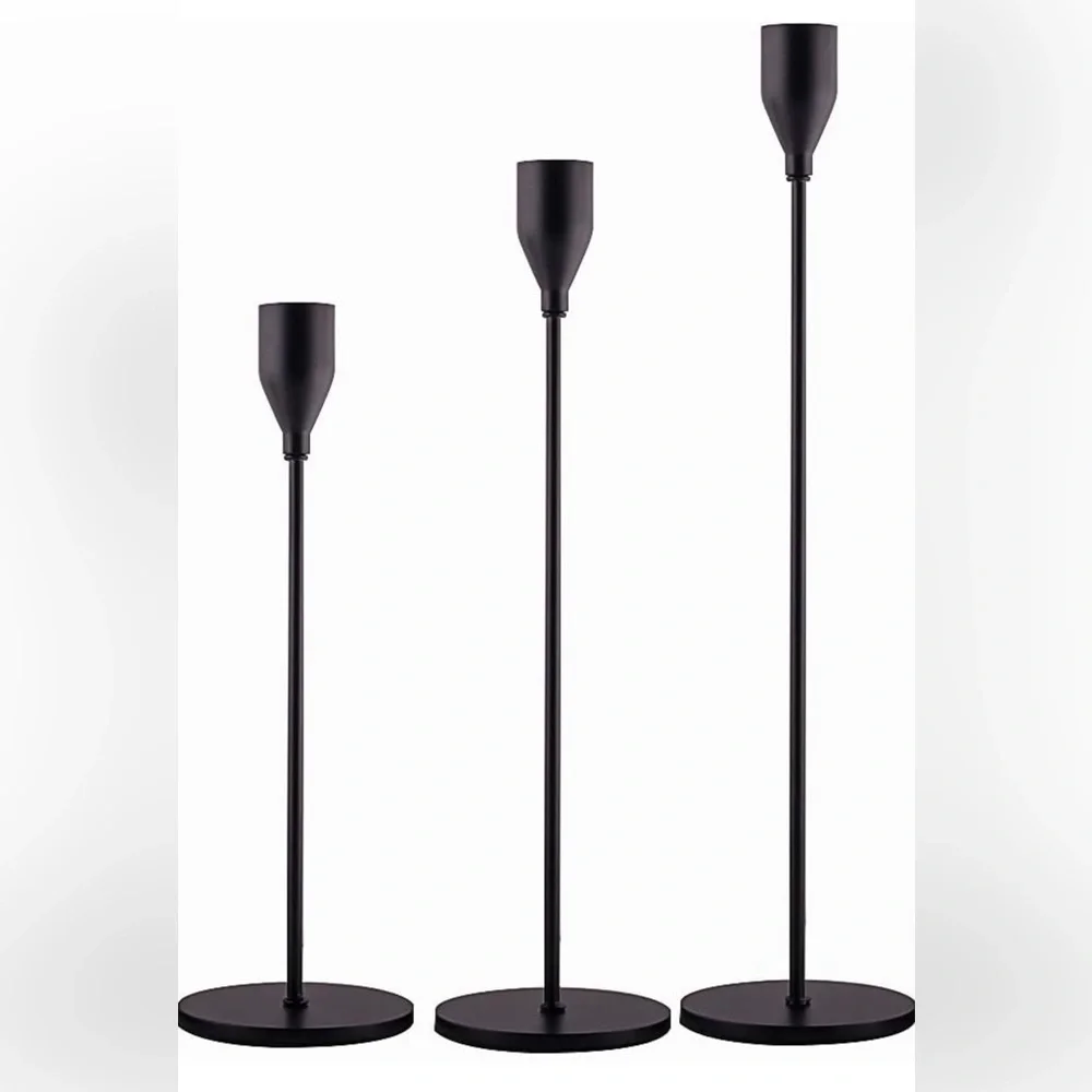 New West Elm Black Matte Boho Tapered Candlestick Candle Holders Decor Set of 3